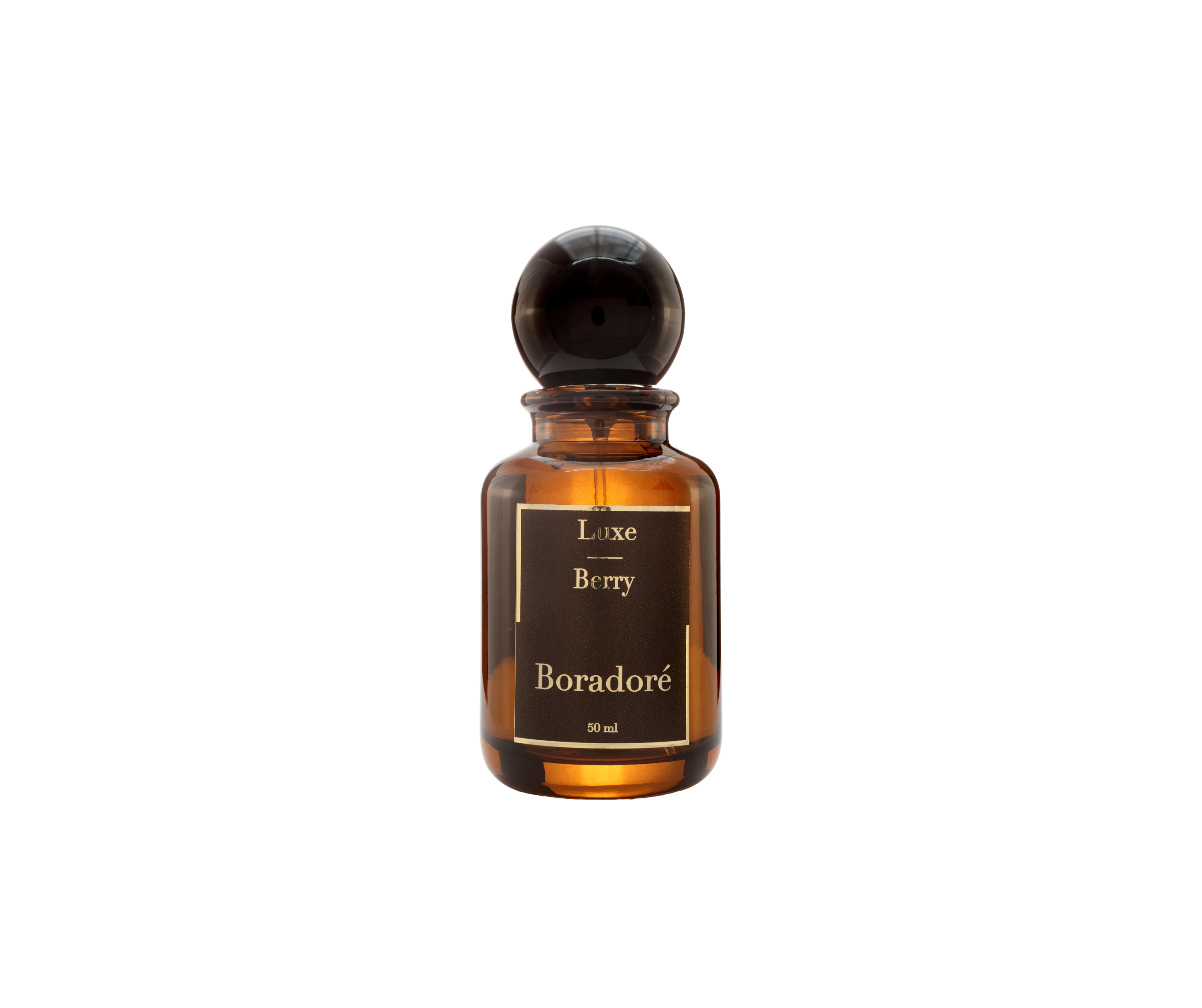 Boradoré Luxe Berry interior perfume in amber glass bottle on white background