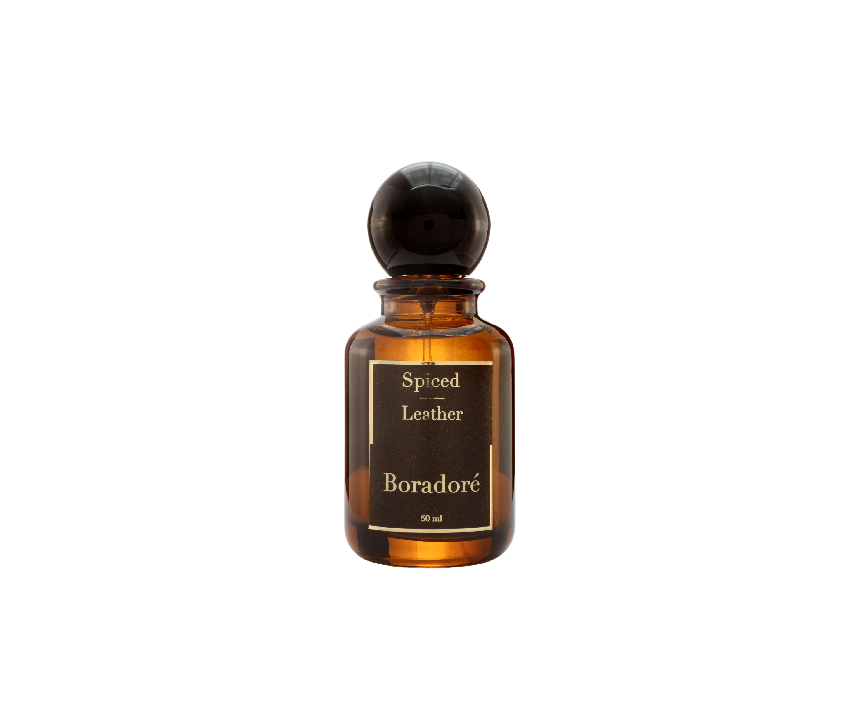 Boradoré Spiced Leather perfume bottle on a white background
